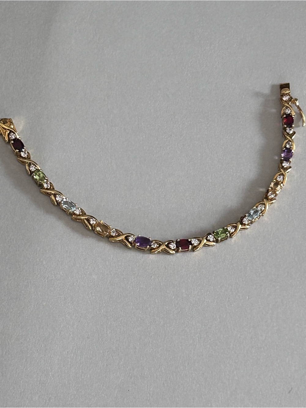 Vtg DBJ 925 Sterling Silver Gold Vermeil Rainbow Multi Gemstone XO Tennis Bracel